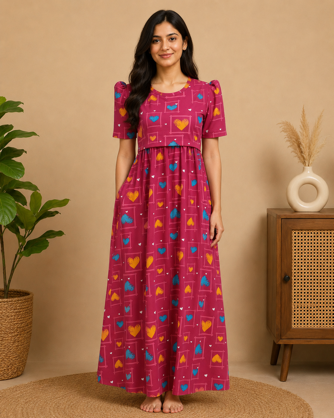 Printed Feeding Dress - Yellow Heart
